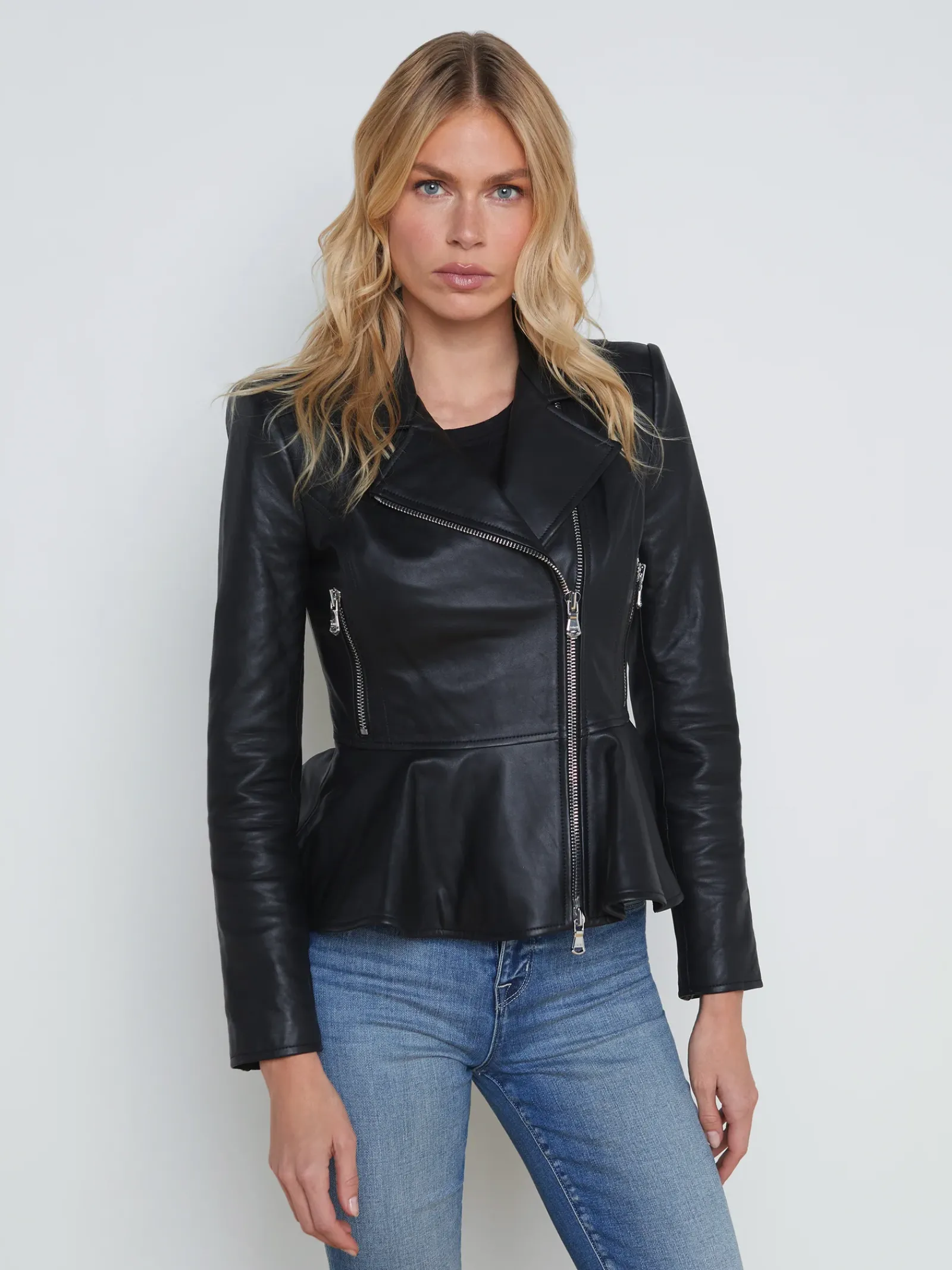 L'AGENCE All Things Black|Spring Collection|Lyric Leather Peplum Jacket Black