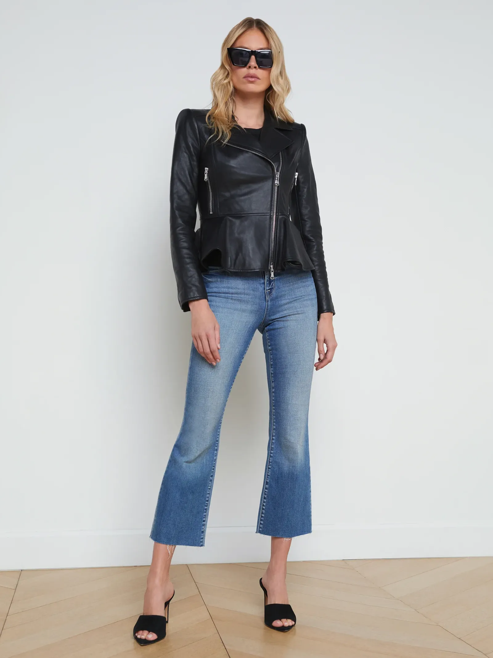 L'AGENCE All Things Black|Spring Collection|Lyric Leather Peplum Jacket Black