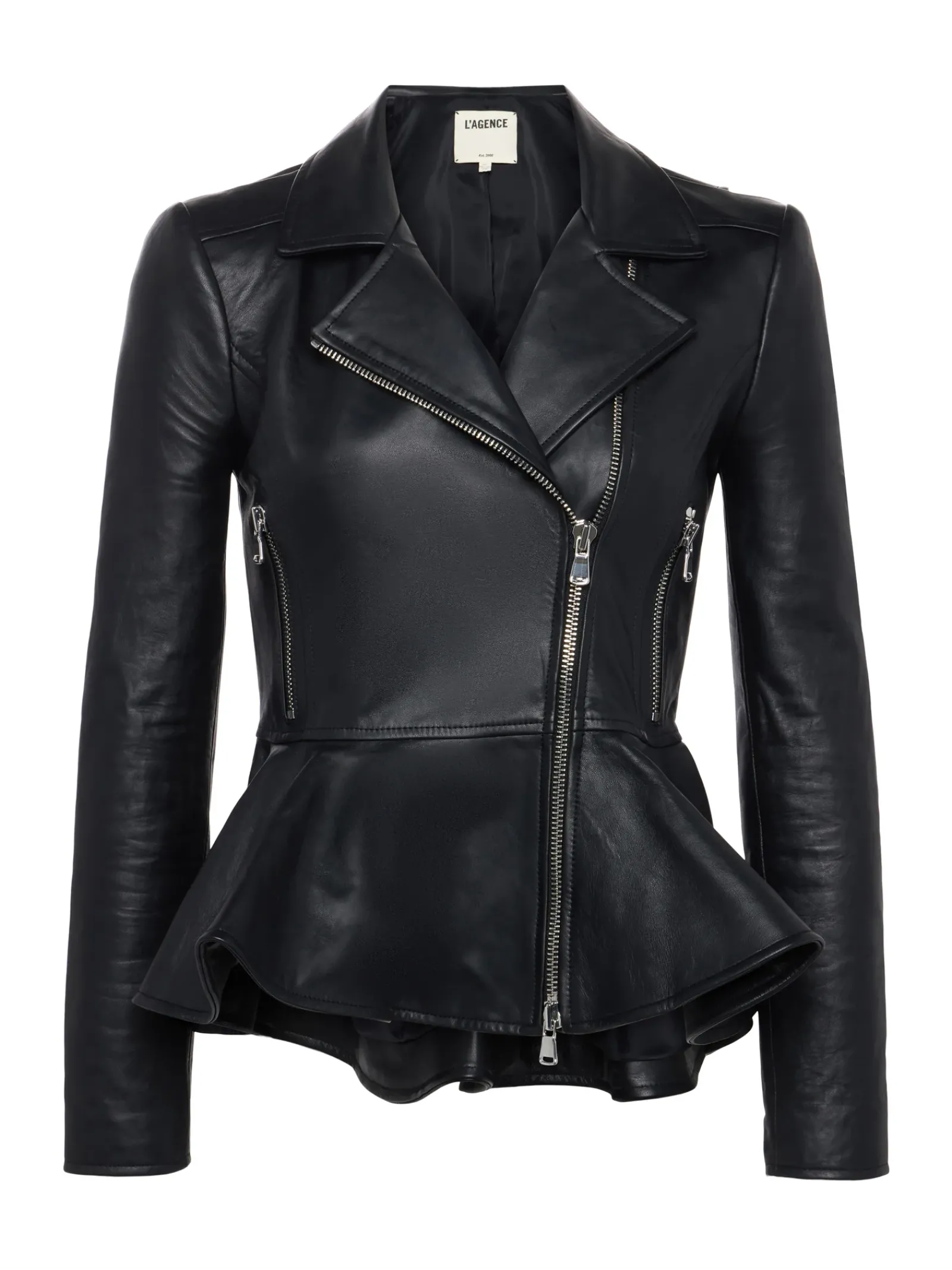 L'AGENCE All Things Black|Spring Collection|Lyric Leather Peplum Jacket Black