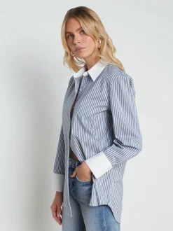 L'AGENCE Spring Collection|Blouses & Tops|Malia Cotton-Blend Tunic Midnight/White Hairline Stripe