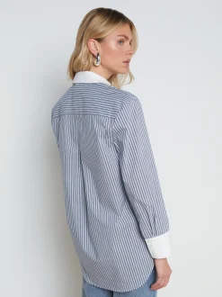 L'AGENCE Spring Collection|Blouses & Tops|Malia Cotton-Blend Tunic Midnight/White Hairline Stripe
