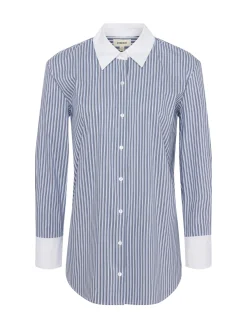 L'AGENCE Spring Collection|Blouses & Tops|Malia Cotton-Blend Tunic Midnight/White Hairline Stripe