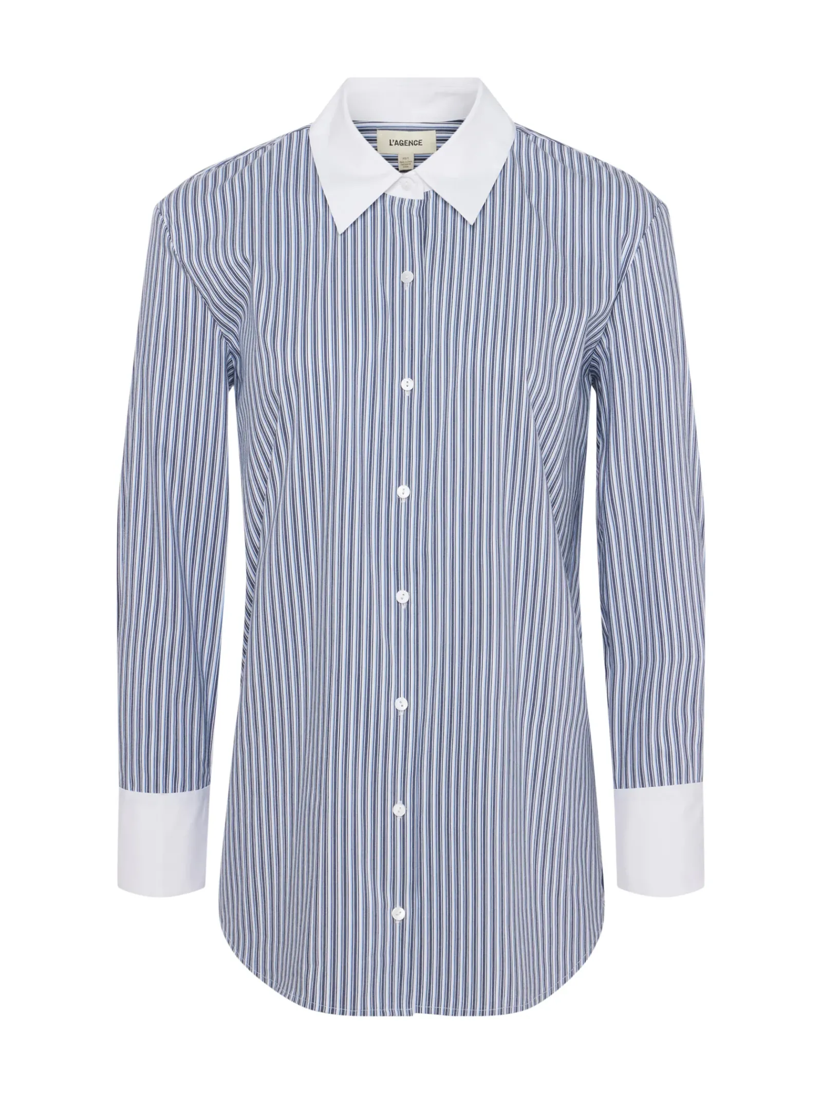 L'AGENCE Spring Collection|Blouses & Tops|Malia Cotton-Blend Tunic Midnight/White Hairline Stripe