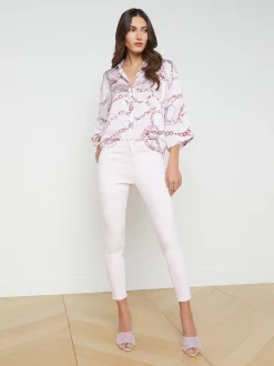 L'AGENCE Spring Collection|Petite|Margot Coated Skinny Jean Lilac Snow/White Contrast Coated