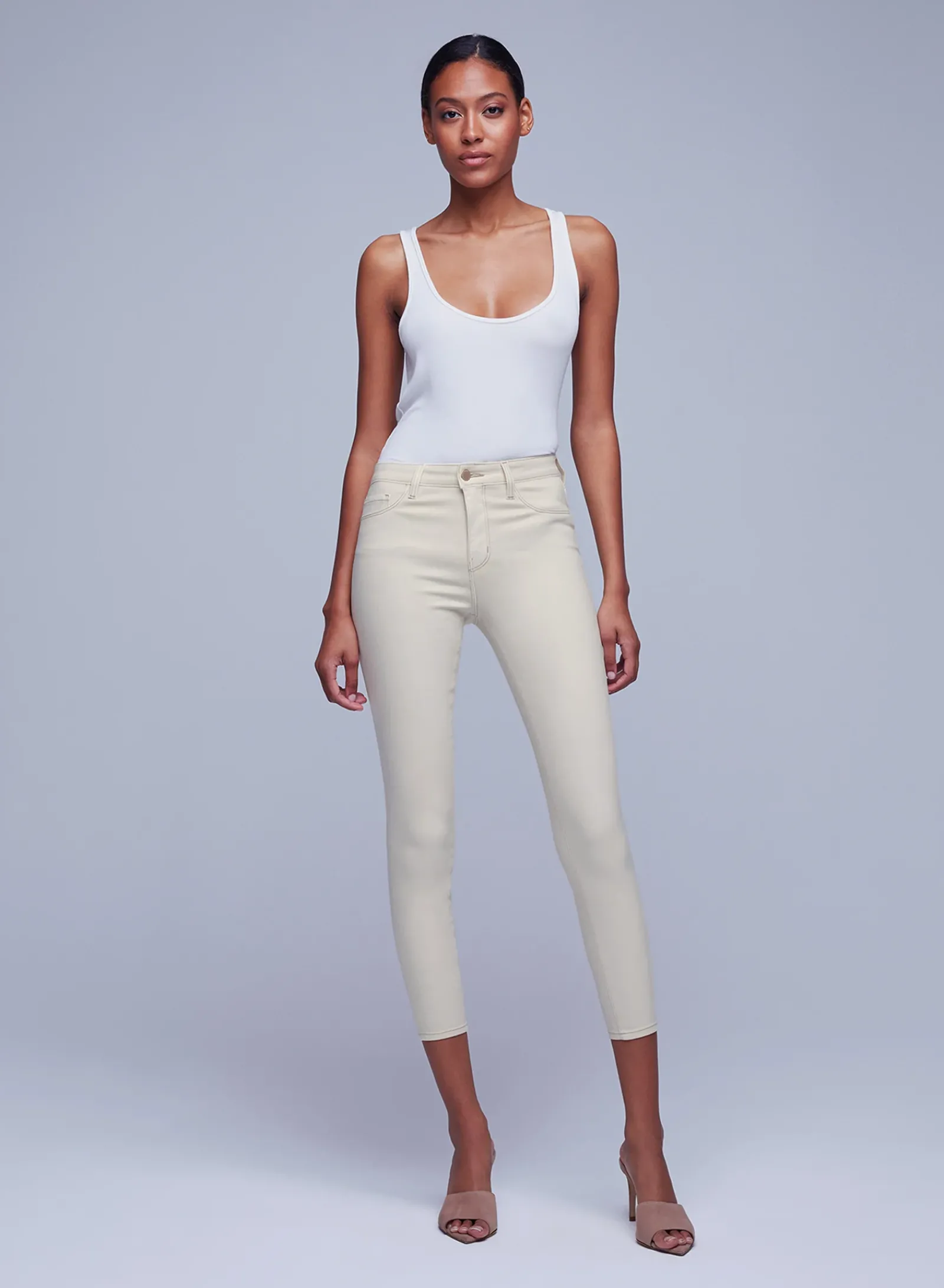 L'AGENCE Petite|Skinny|Margot Coated Skinny Jean Oat/Mothergoose Contrast Coated