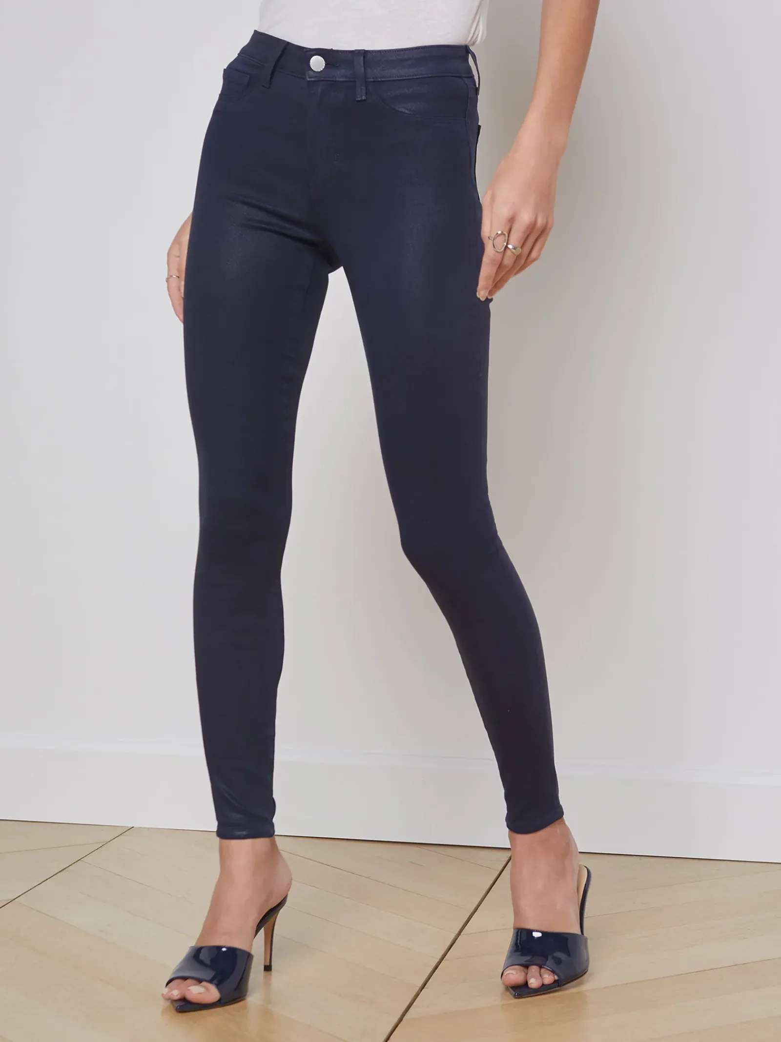 L'AGENCE Skinny|Coated Denim|Marguerite Coated Jean Navy Coated
