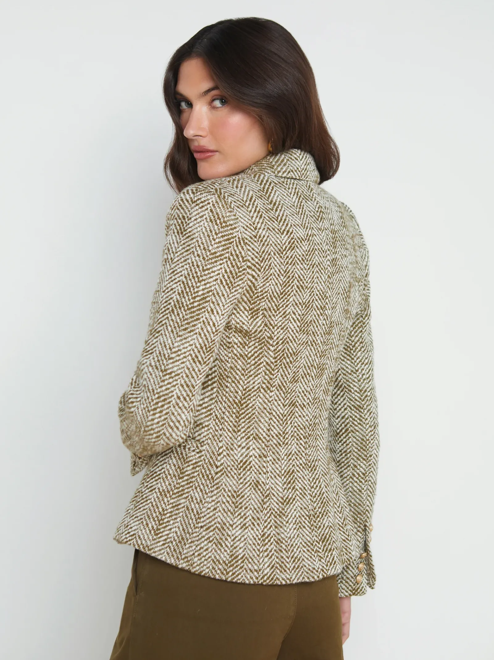 L'AGENCE Spring Collection|Blazers & Jackets|Marie Herringbone Blazer Army/Ecru Herringbone
