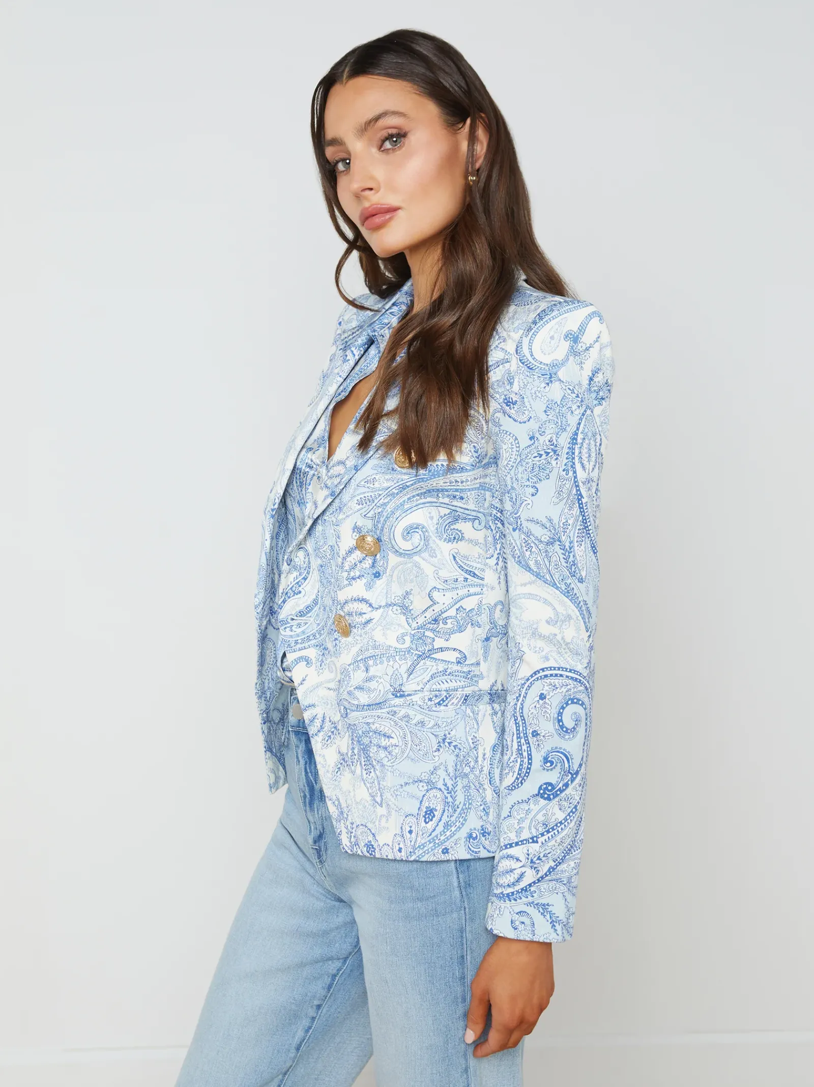 L'AGENCE Spring '24 Catalog|Print Edition|Marie Slim-Fit Blazer Ivory/Blue Decorated Paisley