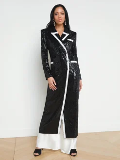 L'AGENCE Spring Collection|Blazers & Jackets|Marlowe Sequin Tuxedo Jacket Black/White