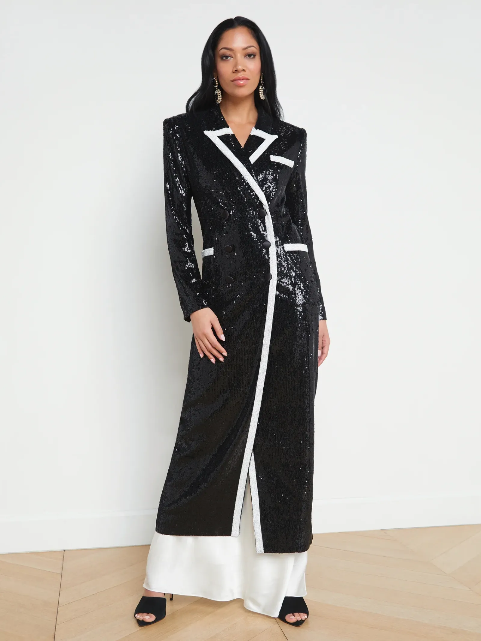 L'AGENCE Spring Collection|Blazers & Jackets|Marlowe Sequin Tuxedo Jacket Black/White