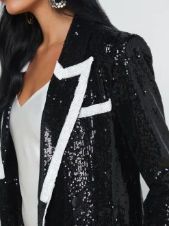 L'AGENCE Spring Collection|Blazers & Jackets|Marlowe Sequin Tuxedo Jacket Black/White