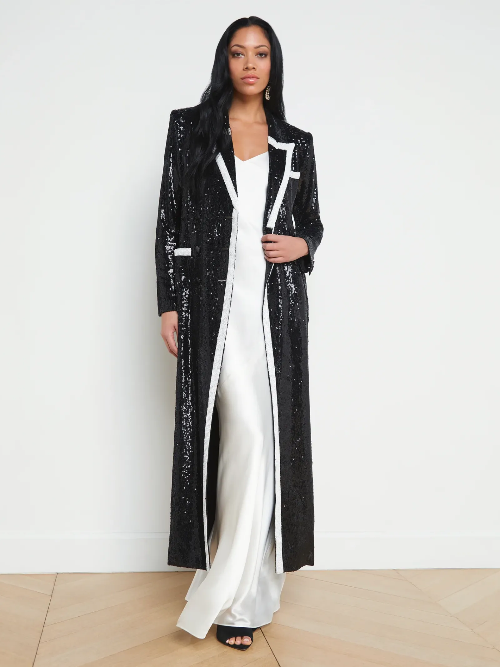 L'AGENCE Spring Collection|Blazers & Jackets|Marlowe Sequin Tuxedo Jacket Black/White