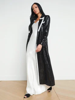 L'AGENCE Spring Collection|Blazers & Jackets|Marlowe Sequin Tuxedo Jacket Black/White