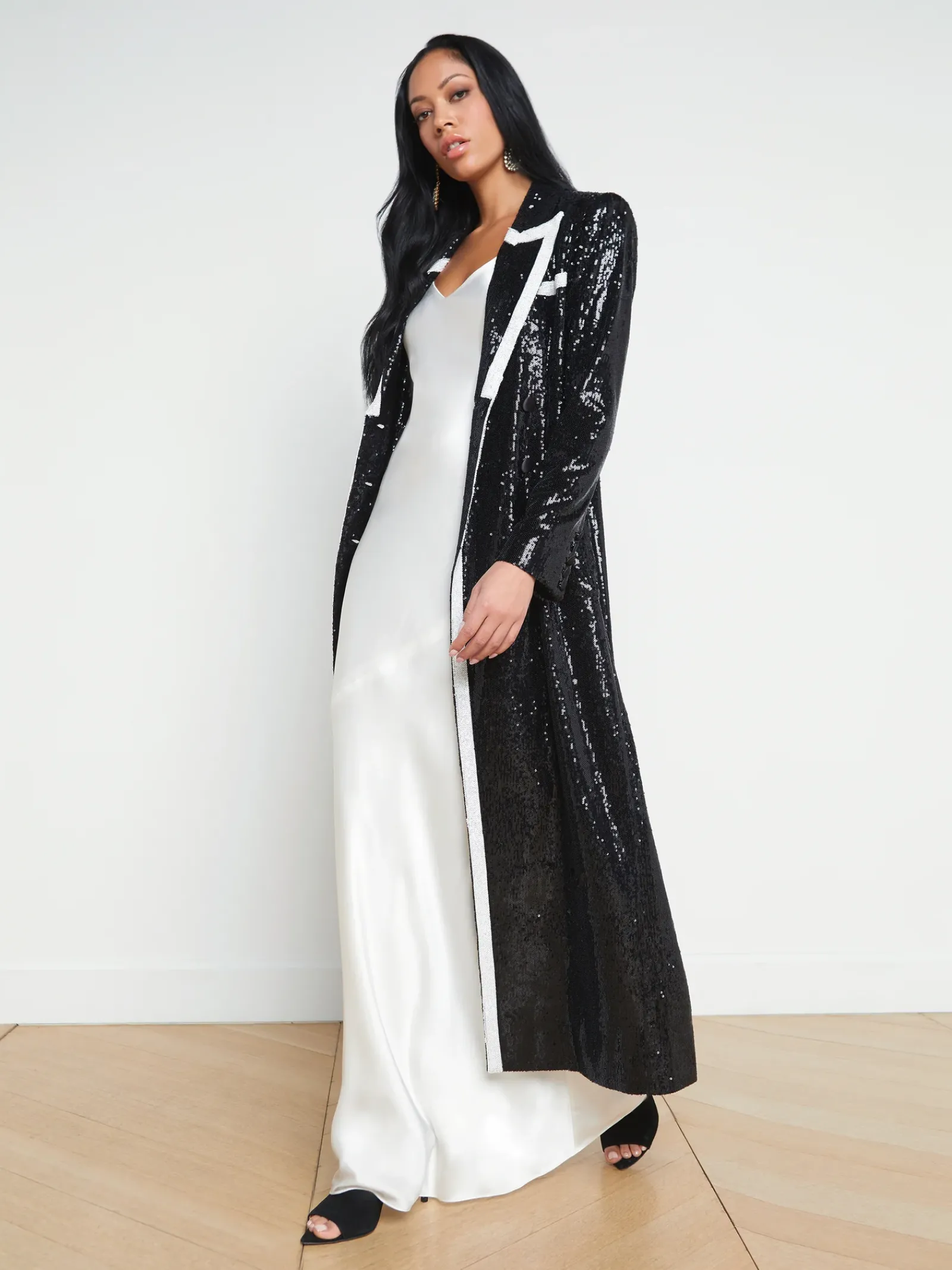L'AGENCE Spring Collection|Blazers & Jackets|Marlowe Sequin Tuxedo Jacket Black/White
