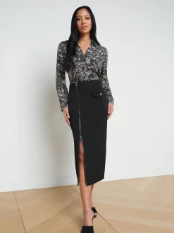L'AGENCE All Things Black|Spring Collection|Maverick Zippered Pencil Skirt Black