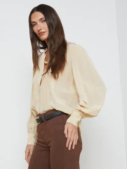 L'AGENCE Resort Collection|Silks|Mirage Blouse Pebble