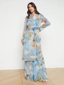 L'AGENCE Spring '24 Catalog|Spring Collection|Moda Silk Organza Trench Coat Light Blue Multi Renaissance