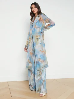 L'AGENCE Spring '24 Catalog|Spring Collection|Moda Silk Organza Trench Coat Light Blue Multi Renaissance