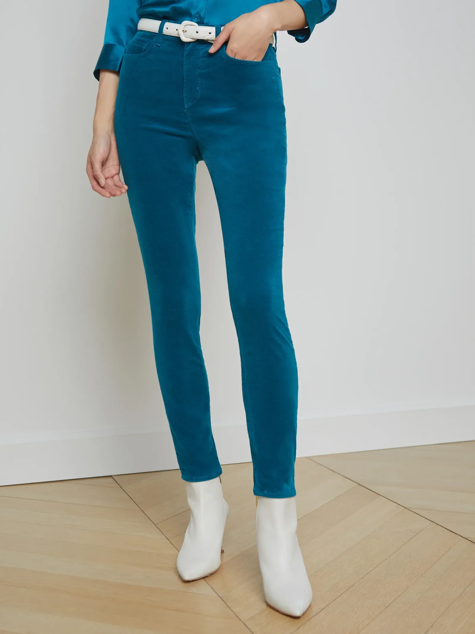 L'AGENCE Skinny|Velvet Denim|Monique Velvet Jean Deep Lagoon