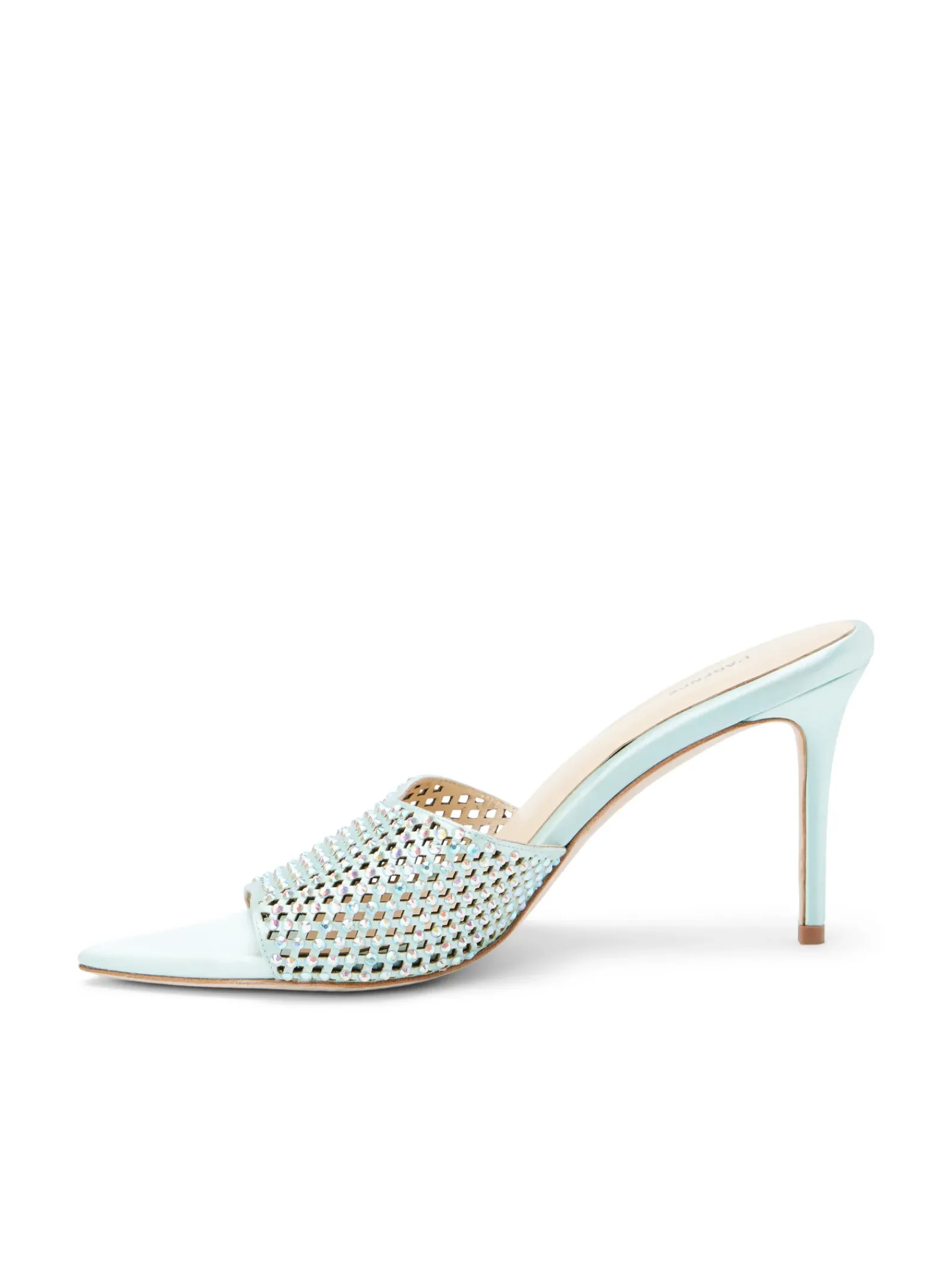 L'AGENCE Resort Collection|Mules|Narcise Open Toe Mule Mint Satin