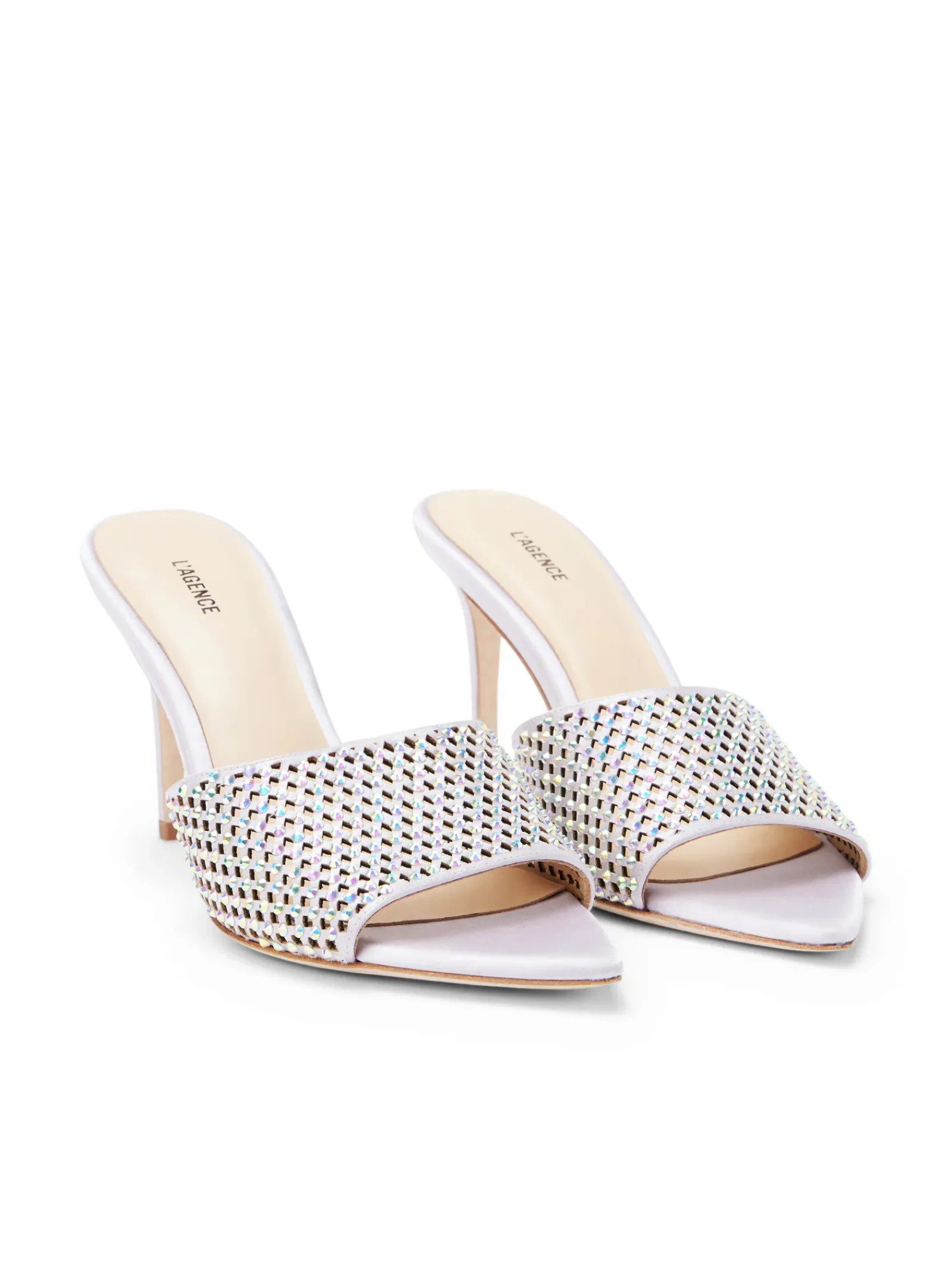 L'AGENCE Resort Collection|Mules|Narcise Open Toe Mule Lilac Satin