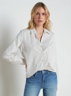 L'AGENCE Spring Collection|Blouses & Tops|Nina Lurex-Cotton Blouse Ivory/Black/Gold Stripe