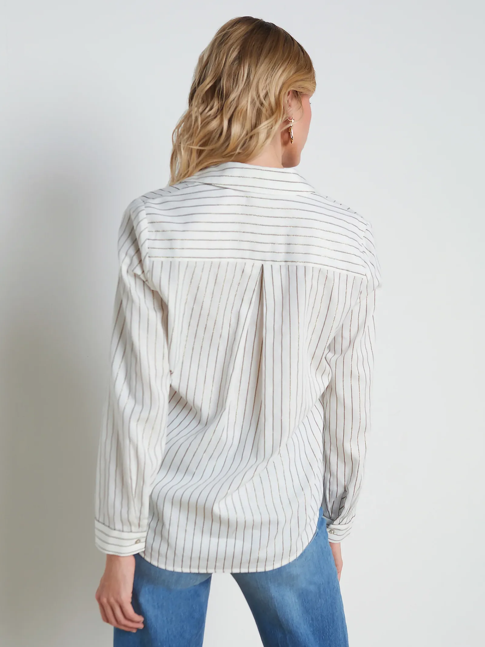 L'AGENCE Spring Collection|Blouses & Tops|Nina Lurex-Cotton Blouse Ivory/Black/Gold Stripe