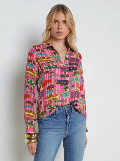 L'AGENCE Print Edition|Spring Collection|Nina Silk Blouse Rhodamine Multi Bracelet
