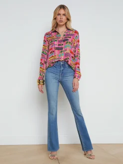 L'AGENCE Print Edition|Spring Collection|Nina Silk Blouse Rhodamine Multi Bracelet