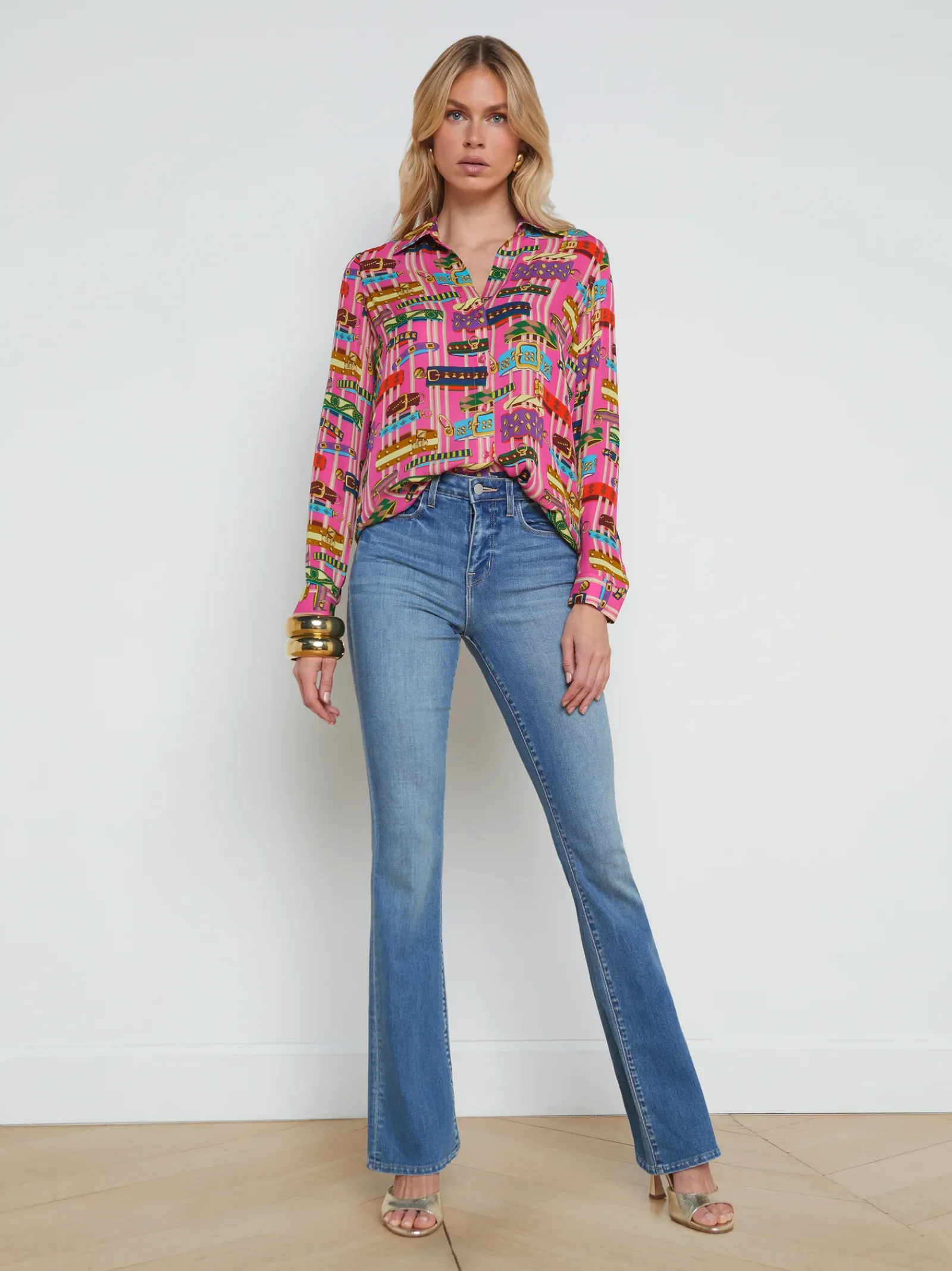 L'AGENCE Print Edition|Spring Collection|Nina Silk Blouse Rhodamine Multi Bracelet
