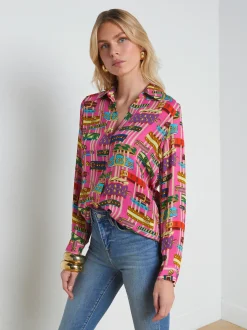 L'AGENCE Print Edition|Spring Collection|Nina Silk Blouse Rhodamine Multi Bracelet