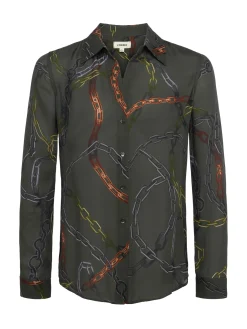 L'AGENCE Resort Collection|Print Edition|Nina Silk Blouse Army Multi Link Chain