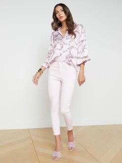 L'AGENCE Spring Collection|Print Edition|Patrice Silk Blouse LILAC SNOW MULTI SKETCH CHAIN