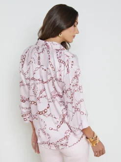L'AGENCE Spring Collection|Print Edition|Patrice Silk Blouse LILAC SNOW MULTI SKETCH CHAIN