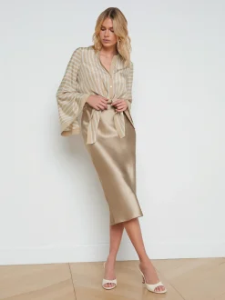 L'AGENCE Online Exclusives|Spring Collection|Perin Silk Midi Skirt Almond