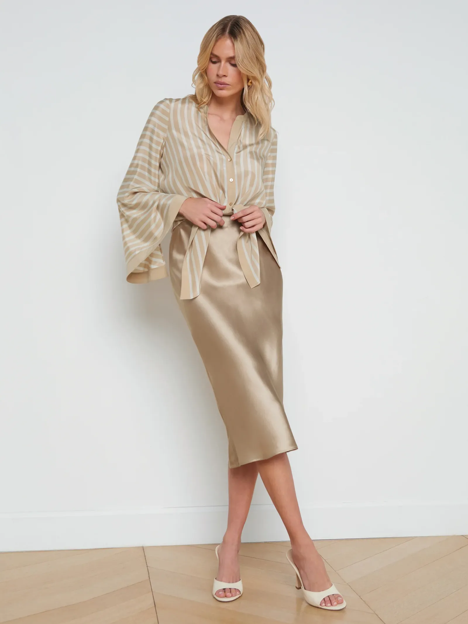 L'AGENCE Online Exclusives|Spring Collection|Perin Silk Midi Skirt Almond