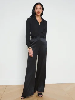 L'AGENCE All Things Black|Sets|Pilar Silk Wide-Leg Pant Black Silk