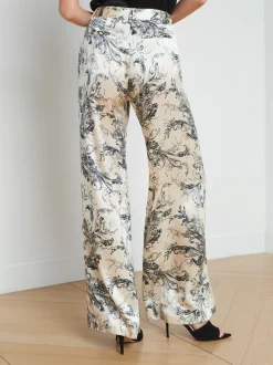 L'AGENCE Sets|Print Edition|Pilar Silk Wide-Leg Pant Ecru/Black Sketch Paisley