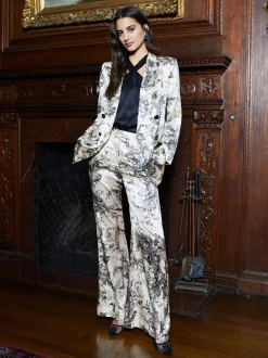 L'AGENCE Sets|Print Edition|Pilar Silk Wide-Leg Pant Ecru/Black Sketch Paisley