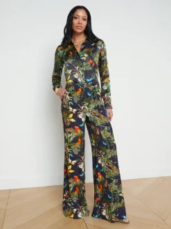 L'AGENCE Sets|Spring Collection|Pilar Wide-Leg Pant Black Multi Butterfly Tiger Jungle