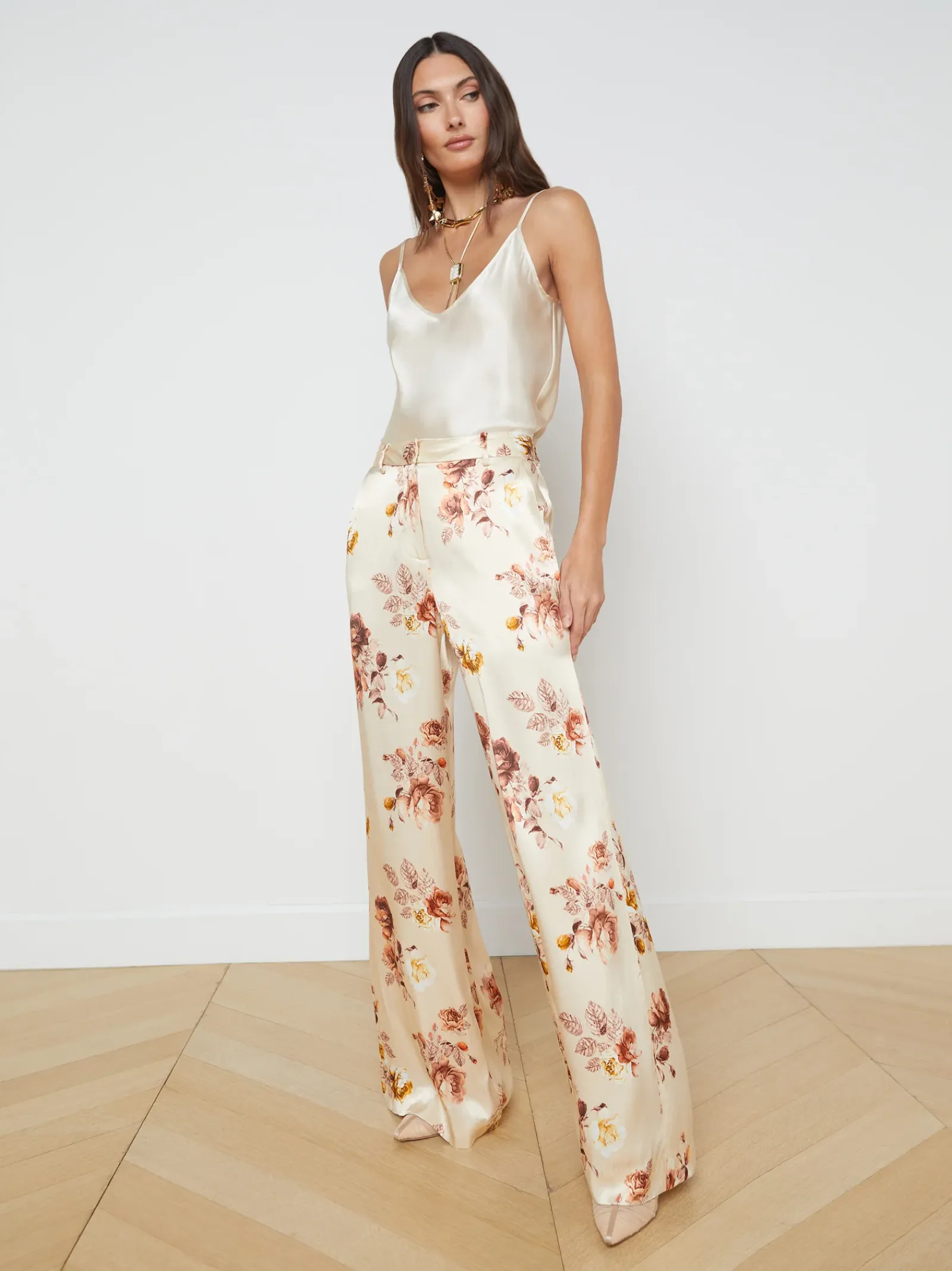 L'AGENCE Sets|Resort Collection|Pilar Wide-Leg Pant Buff Multi Tonal Rose Floral