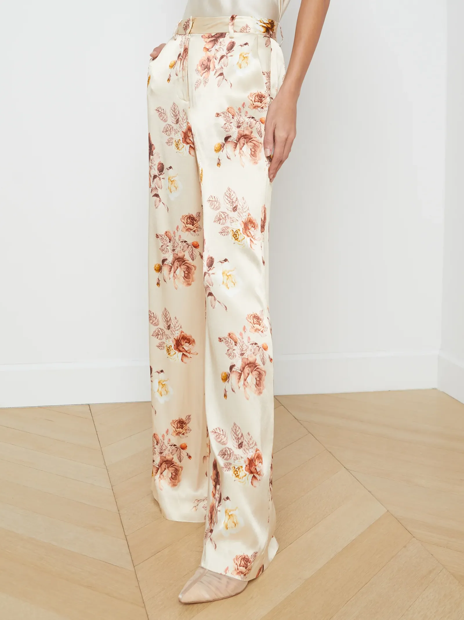 L'AGENCE Sets|Resort Collection|Pilar Wide-Leg Pant Buff Multi Tonal Rose Floral
