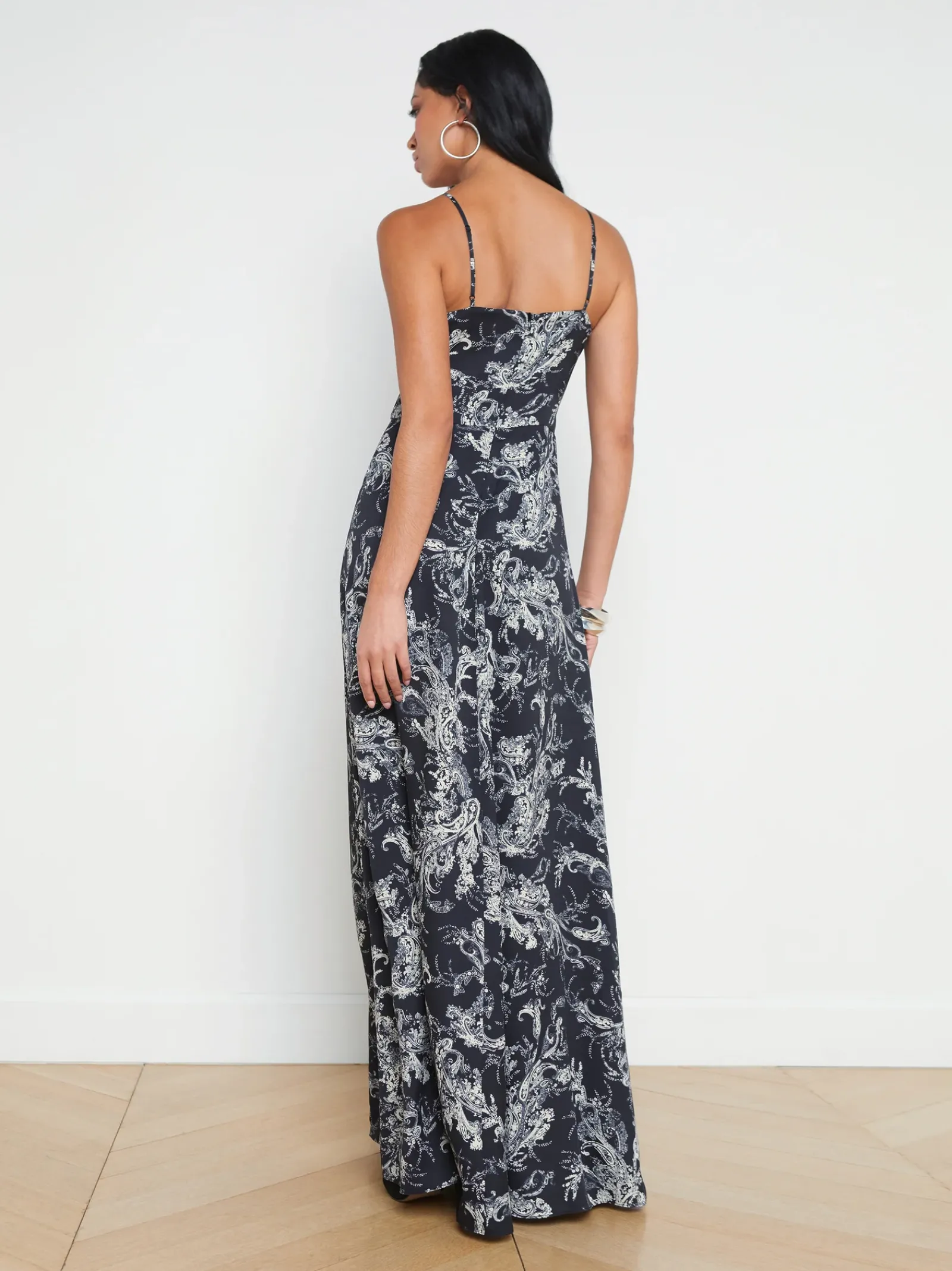 L'AGENCE Print Edition|Spring Collection|Porter Twist-Front Dress Black/Ecru Sketch Paisley