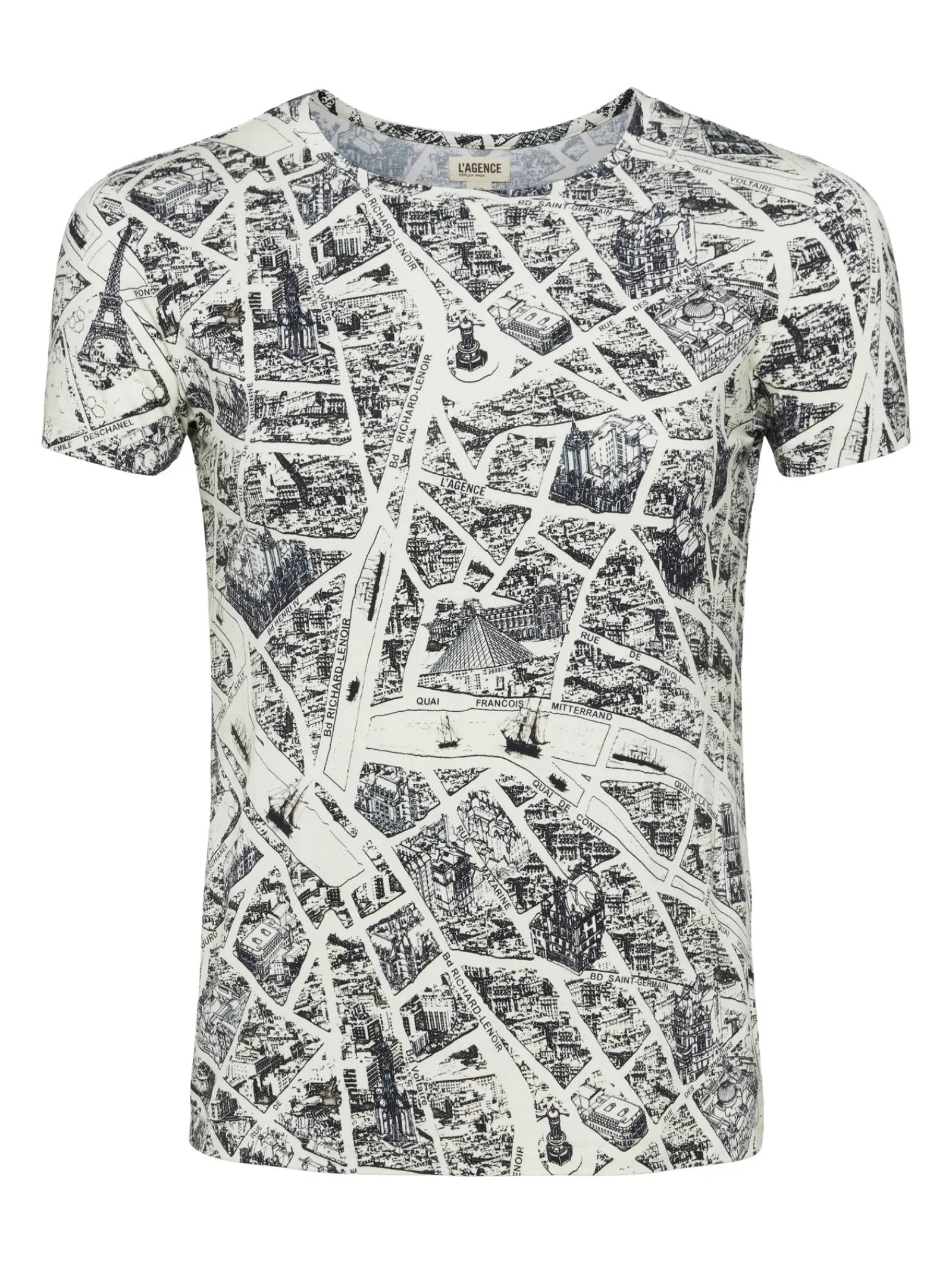 L'AGENCE Print Edition|Tees|Ressi Fitted Tee Ecru Multi Map of Paris