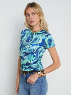 L'AGENCE Print Edition|Spring Collection|Ressi Fitted Tee Mint Multi Tie Dye Swirl