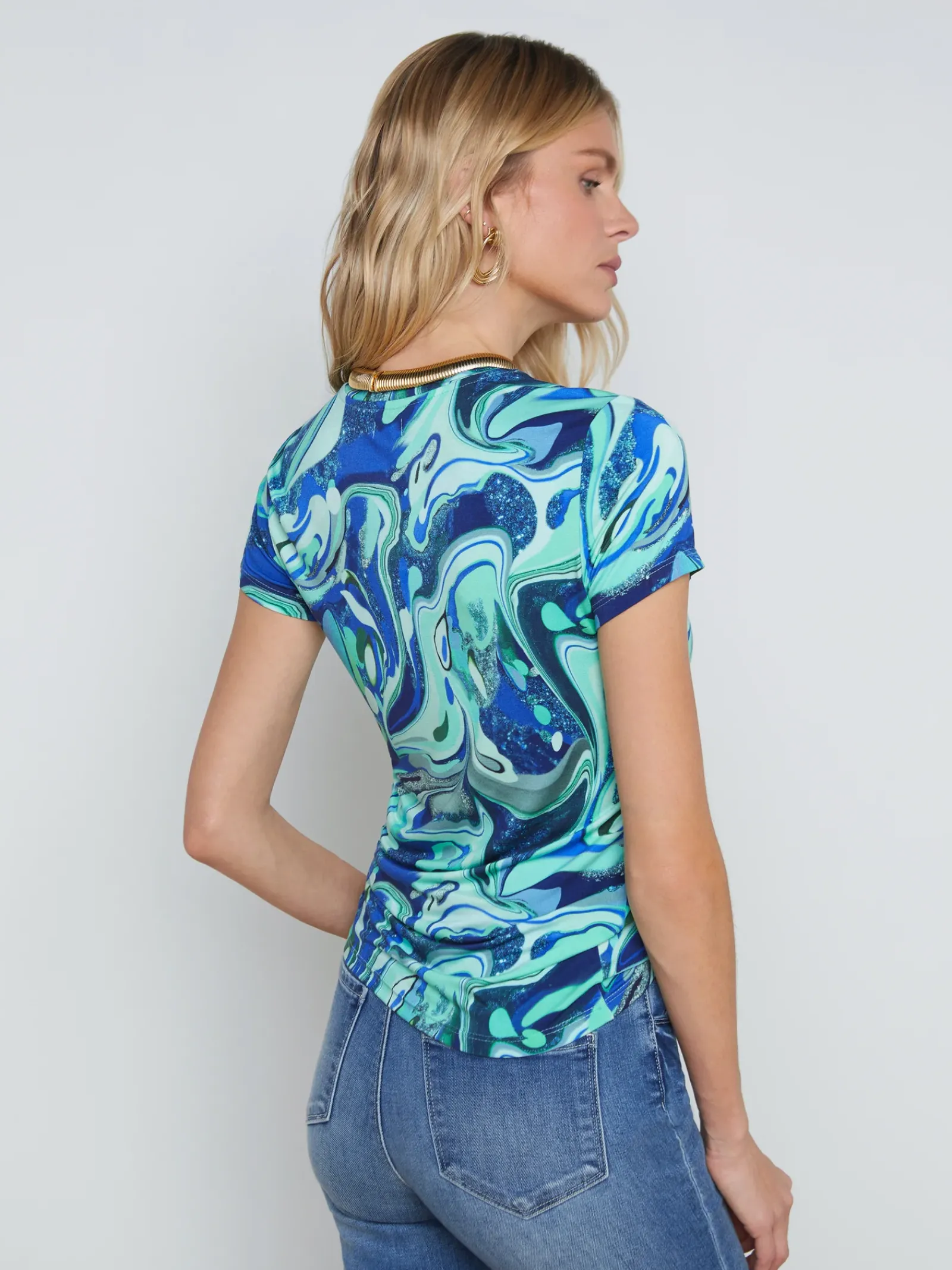 L'AGENCE Print Edition|Spring Collection|Ressi Fitted Tee Mint Multi Tie Dye Swirl