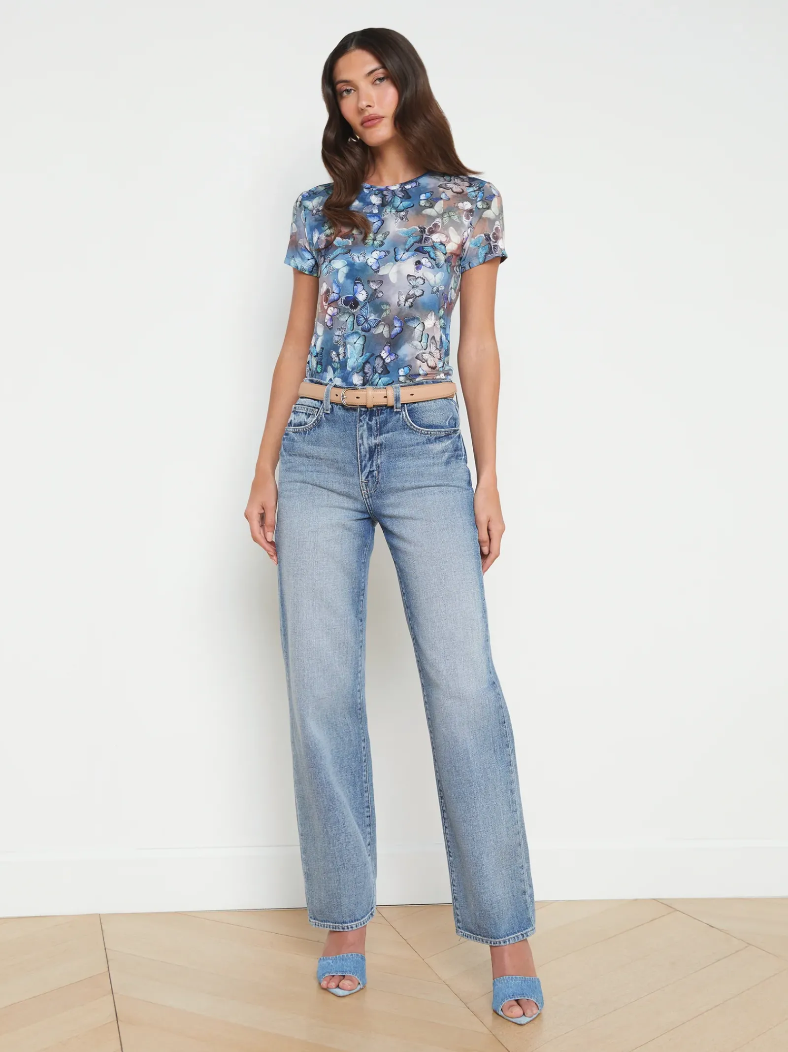 L'AGENCE Print Edition|Spring Collection|Ressi Fitted Tee Blue Multi Cloud Butterfly