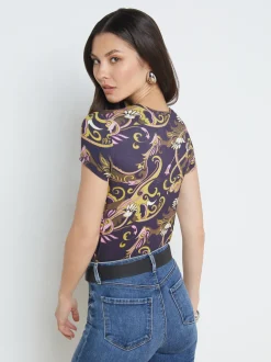 L'AGENCE Resort Collection|Print Edition|Ressi Fitted Tee Olive Multi Small Abstract Scarf