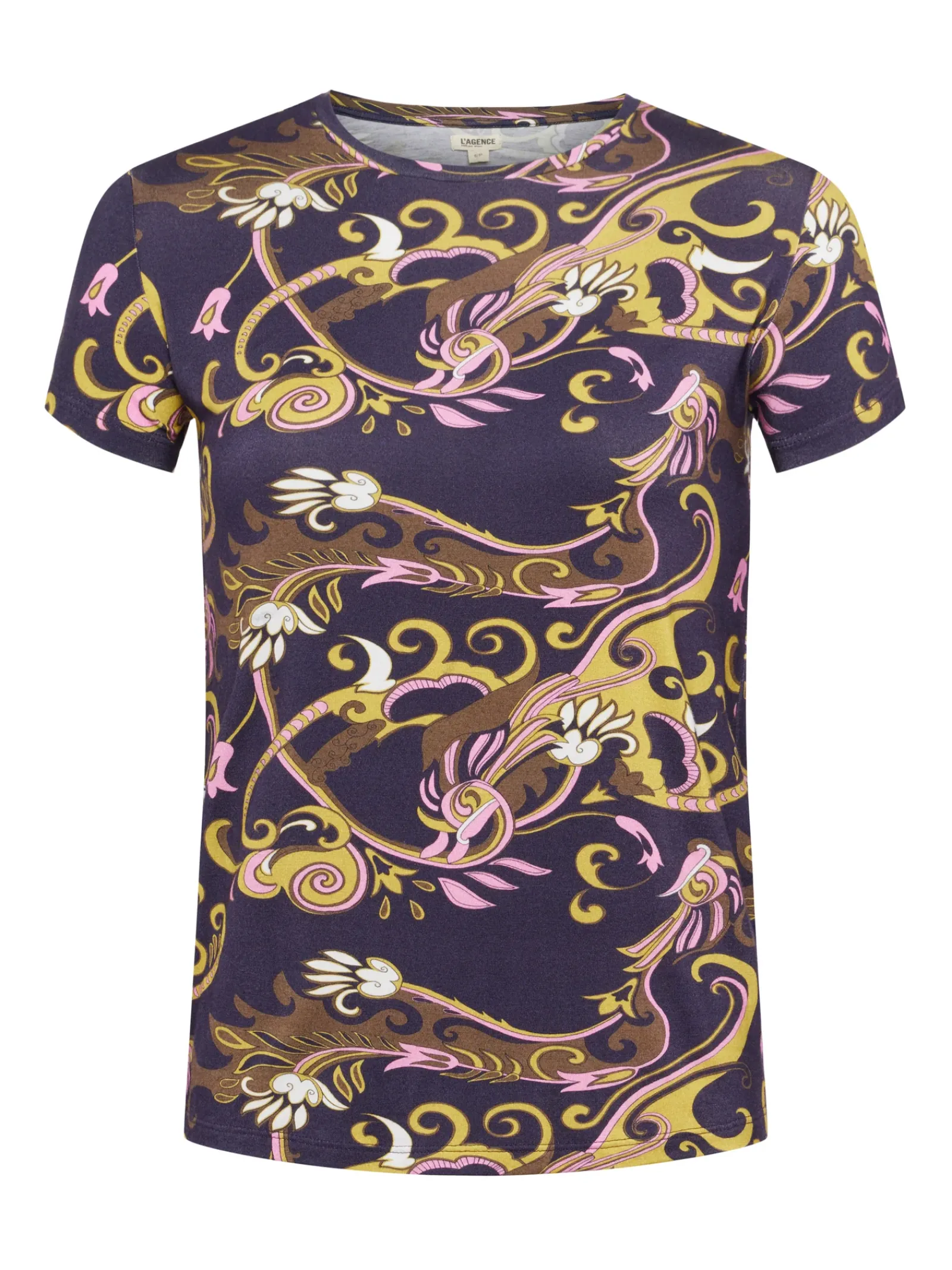 L'AGENCE Resort Collection|Print Edition|Ressi Fitted Tee Olive Multi Small Abstract Scarf