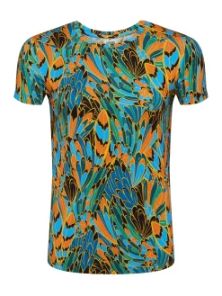 L'AGENCE Resort Collection|Print Edition|Ressi Fitted Tee Small Blue Multi Parrot Feather